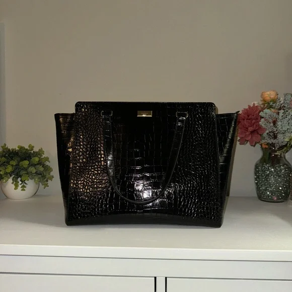 Kate Spade Elissa Bristol Large Black Croc Tote Bag - Like New with No Flaws! ♠️ - Picture 8 of 12